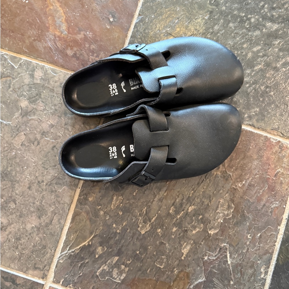Birkenstock Boston Black Clogs with Buckle Strap